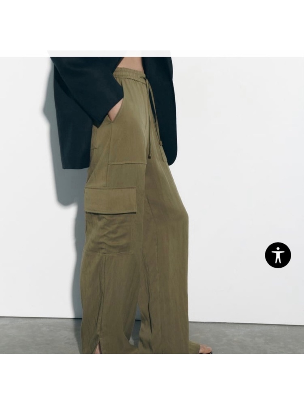Zara Wide-Leg Cargo Pant Drawstring Waist Size Small